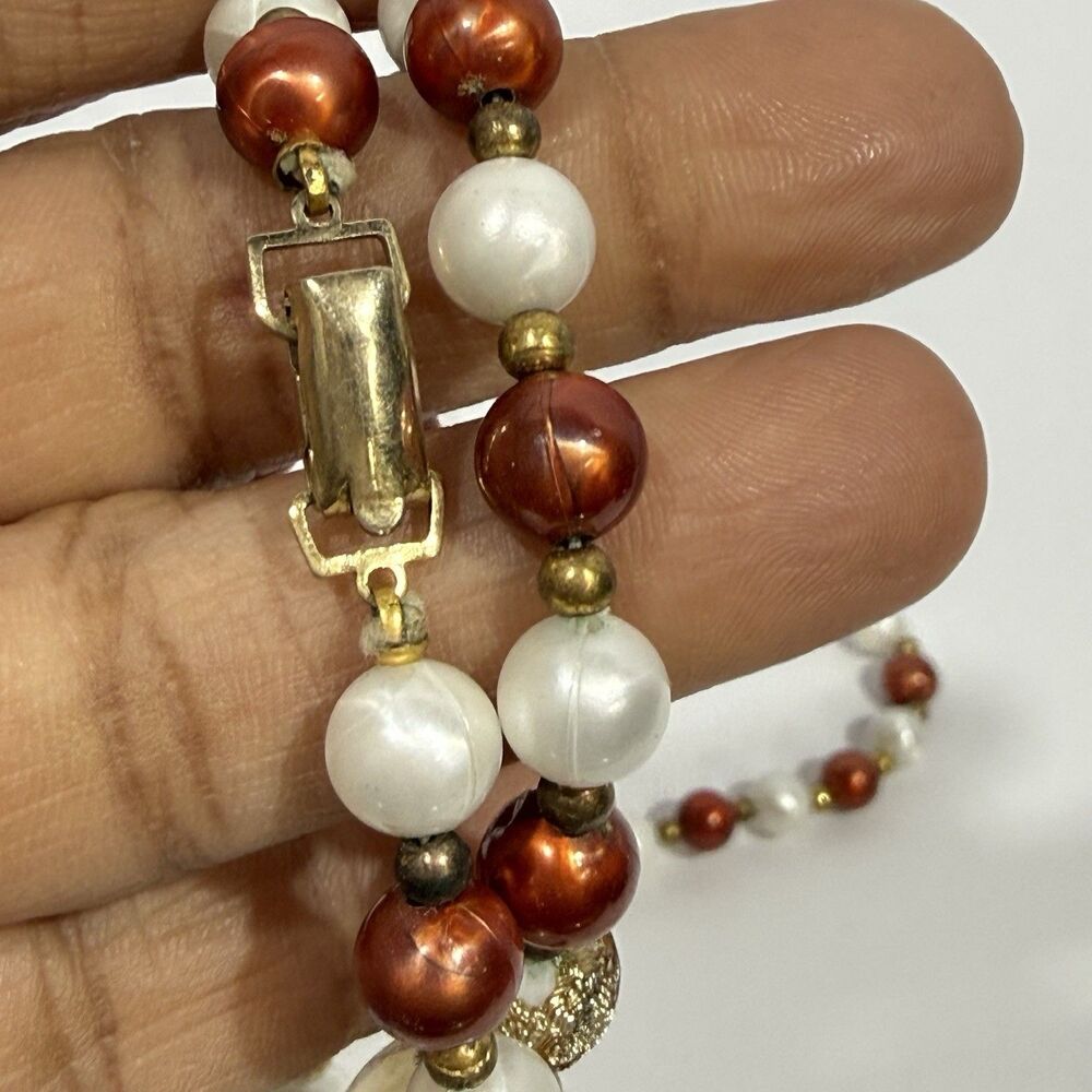 Vintage CORO Signed Faux Pearl Beaded Long Layering Necklace Cream Brown Gold - Picture 8 of 16